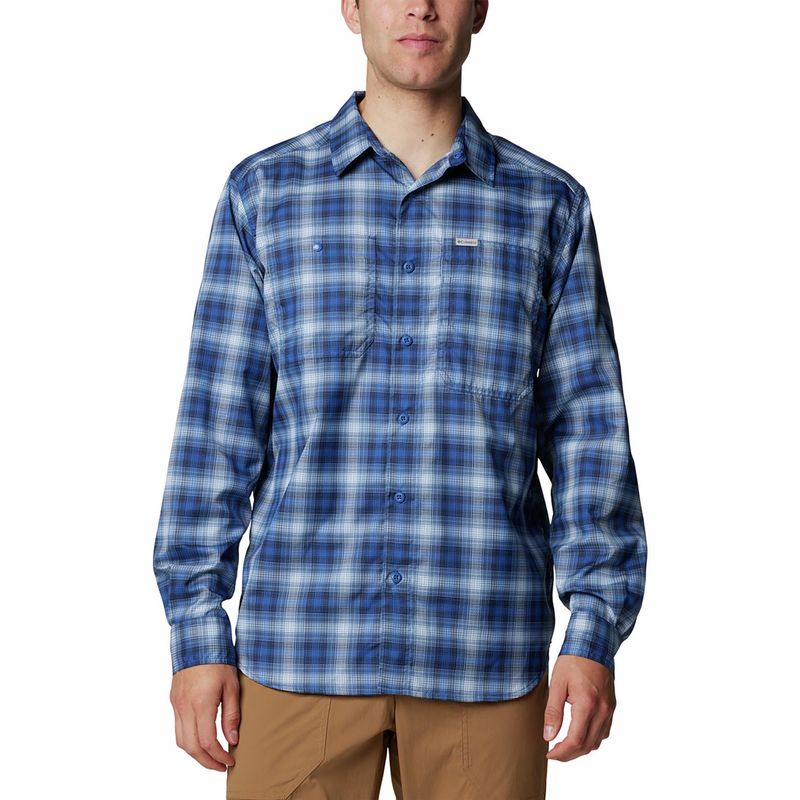 Columbia Mens Blue Omni-Shade Silver Ridge Utility Lite Plaid Long Sleeve Shirt (XL)