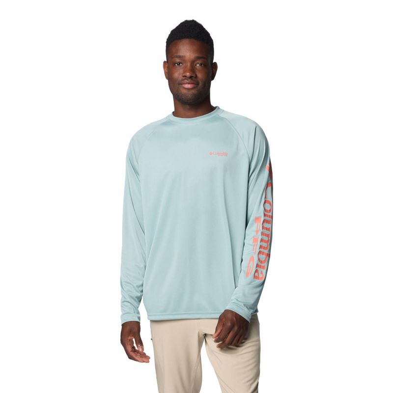 Columbia Mens Blue Omni-Shade Terminal Tackle Heather Long Sleeve Shirt (M)