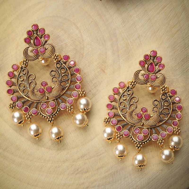 Latest Antiq Gold Chandbali earrings images  Dhanalakshmi Jewellers
