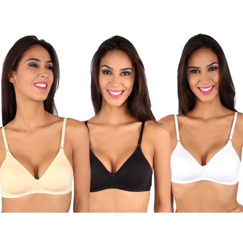 Bralux Dolly T-Shirt Bra White-Black-Skin Set Of 3 (36B)