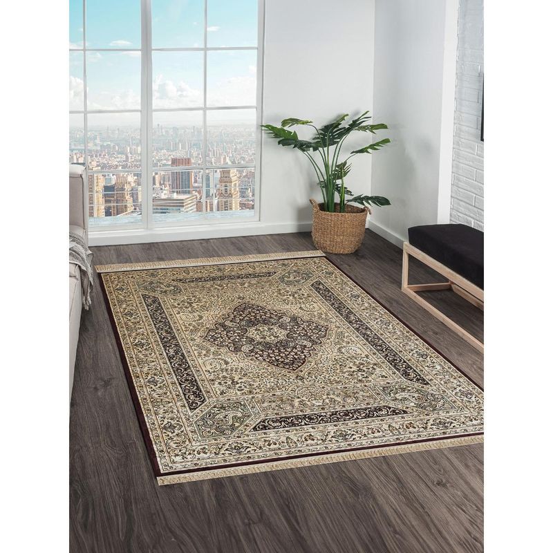 OBSESSIONS Maroon and Beige Solid Machine Made Rectangular Carpet (3x5 feet)