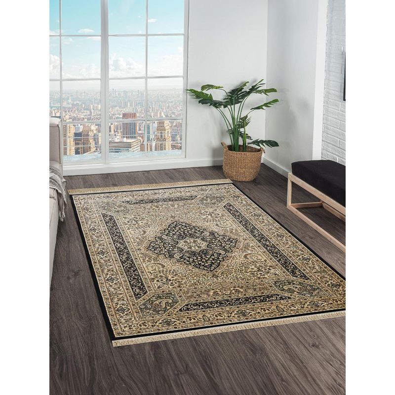 OBSESSIONS Black and Beige Solid Machine Made Rectangular Carpet (3x5 feet)