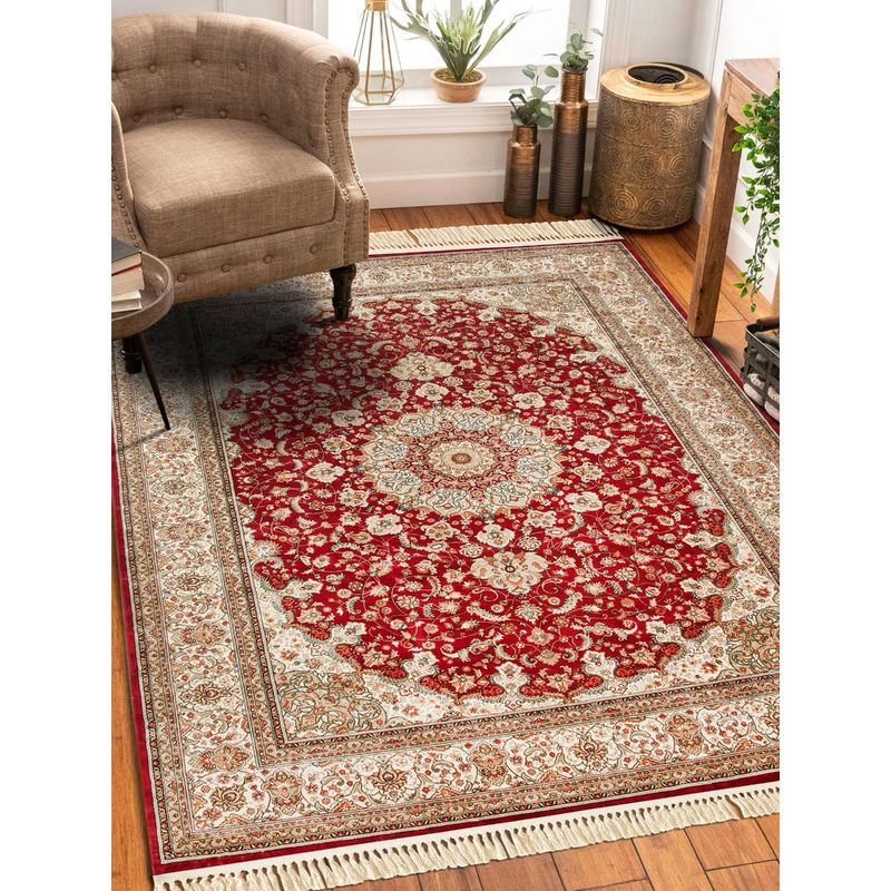 OBSESSIONS Cream Maroon Solid Machine Made Rectangular Carpet (5x7 feet)