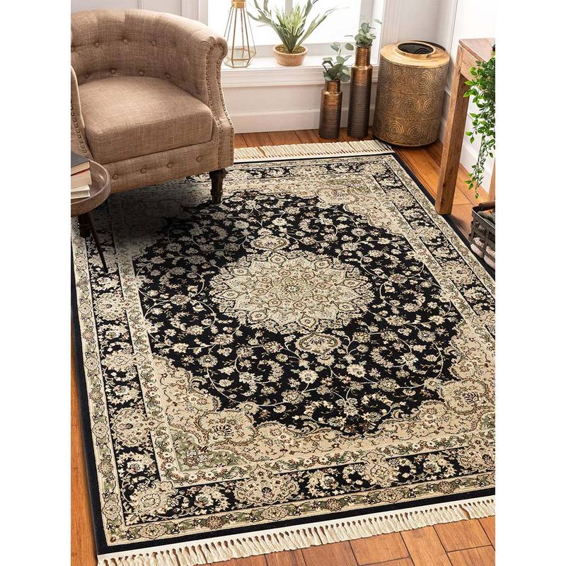 OBSESSIONS Black and Beige Solid Machine Made Rectangular Carpet (3x5 feet)