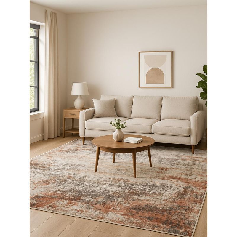 OBSESSIONS Rust and Cream Solid Machine Made Rectangular Carpet (3x5 feet)