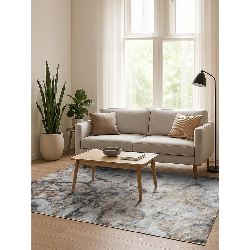 OBSESSIONS Cream and Grey Solid Machine Made Rectangular Carpet (3x5 feet)