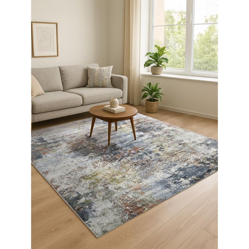 OBSESSIONS Blue and Cream Solid Machine Made Rectangular Carpet (3x5 feet)