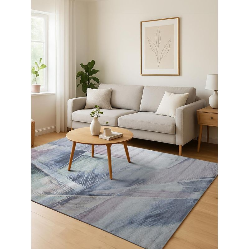 OBSESSIONS Blue and Pink Solid Machine Made Rectangular Carpet (3x5 feet)