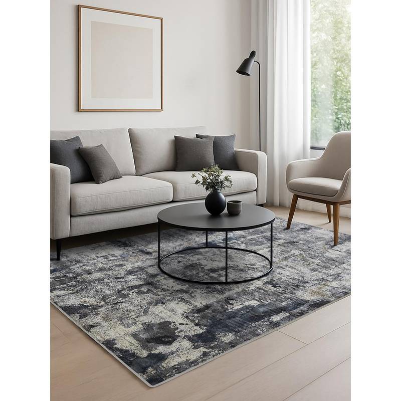 OBSESSIONS Blue and Grey Solid Machine Made Rectangular Carpet (3x5 feet)