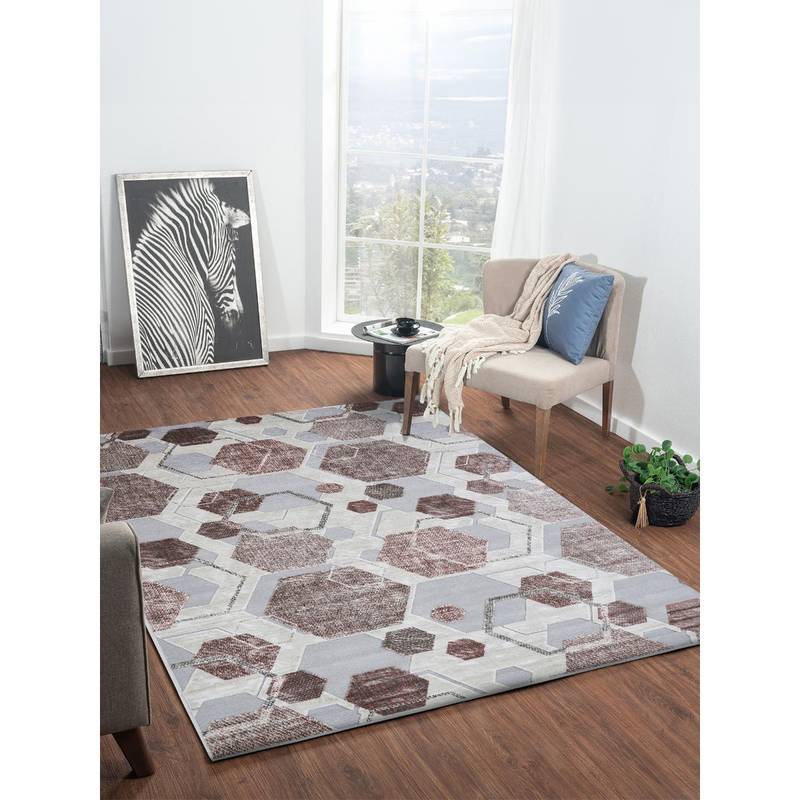OBSESSIONS Brown and Grey Solid Machine Made Rectangular Carpet (3x5 feet)