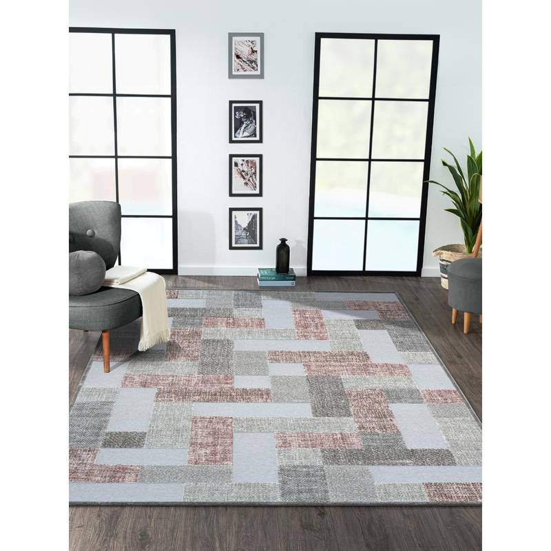 OBSESSIONS Cream and Grey Solid Machine Made Rectangular Carpet (3x5 feet)