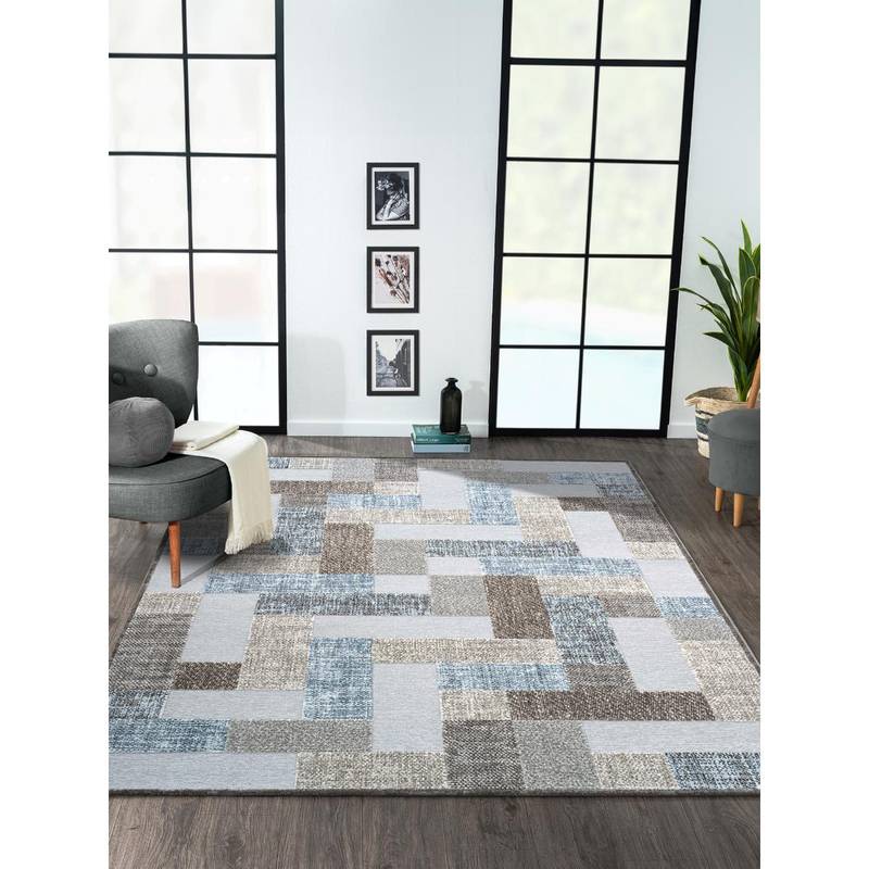 OBSESSIONS Blue and Brown Solid Machine Made Rectangular Carpet (3x5 feet)