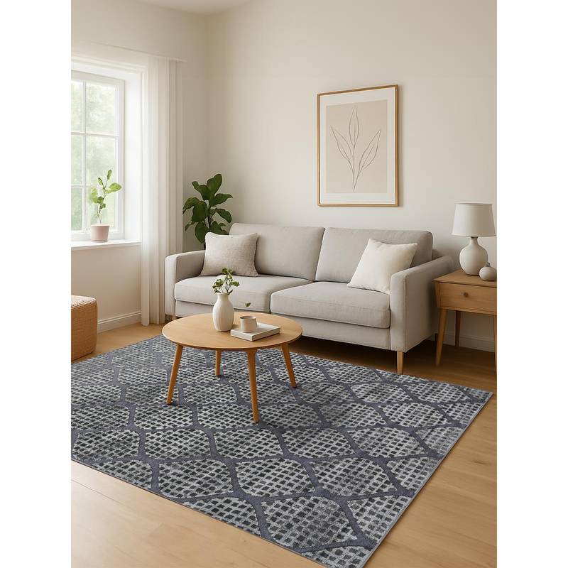 OBSESSIONS Cream and Grey Solid Machine Made Rectangular Carpet (3x5 feet)