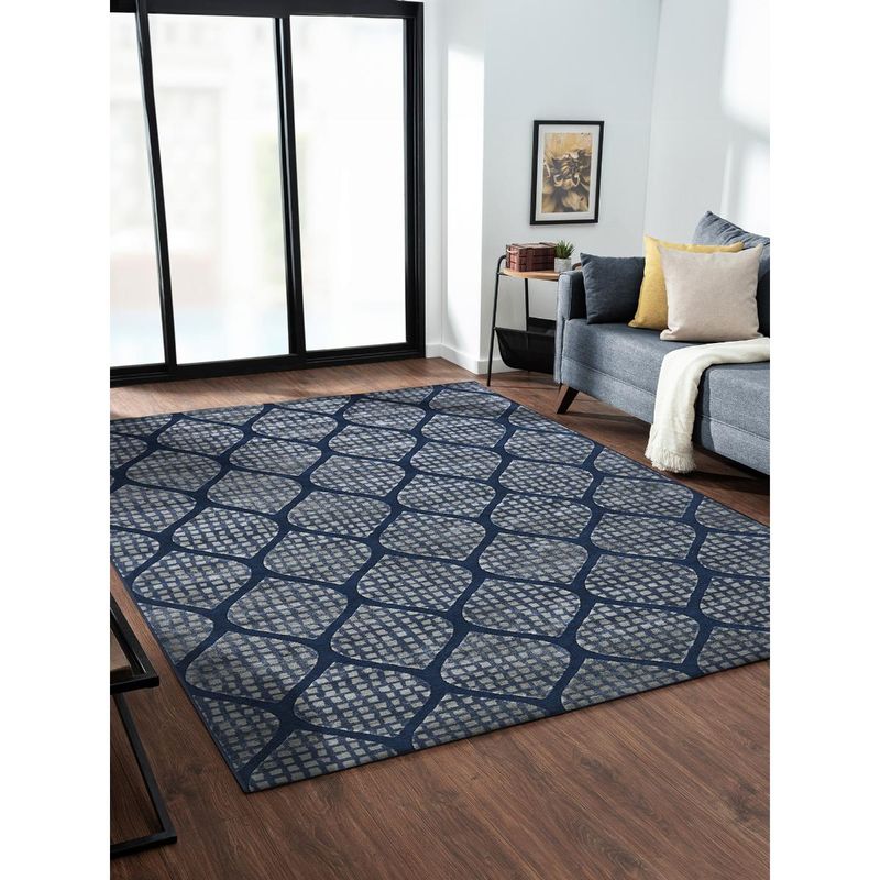 OBSESSIONS Cream and Blue Solid Machine Made Rectangular Carpet (3x5 feet)