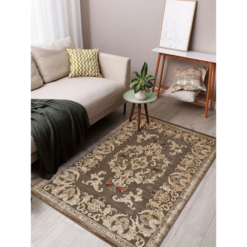 OBSESSIONS Brown and Beige Solid Machine Made Rectangular Carpet (3x5 feet)