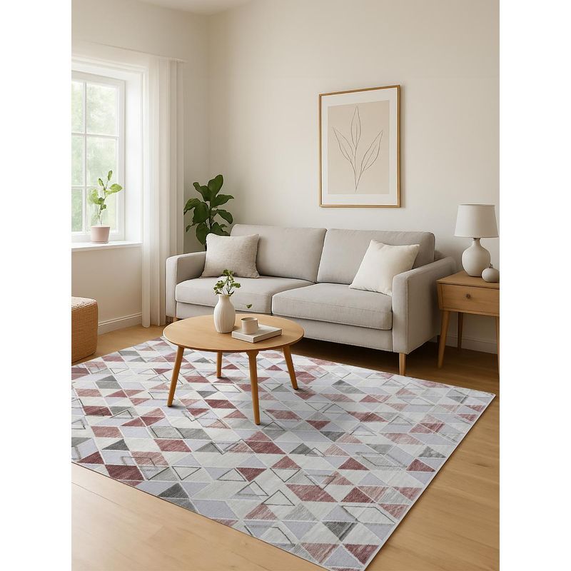 OBSESSIONS Cream and Red Solid Machine Made Rectangular Carpet (3x5 feet)