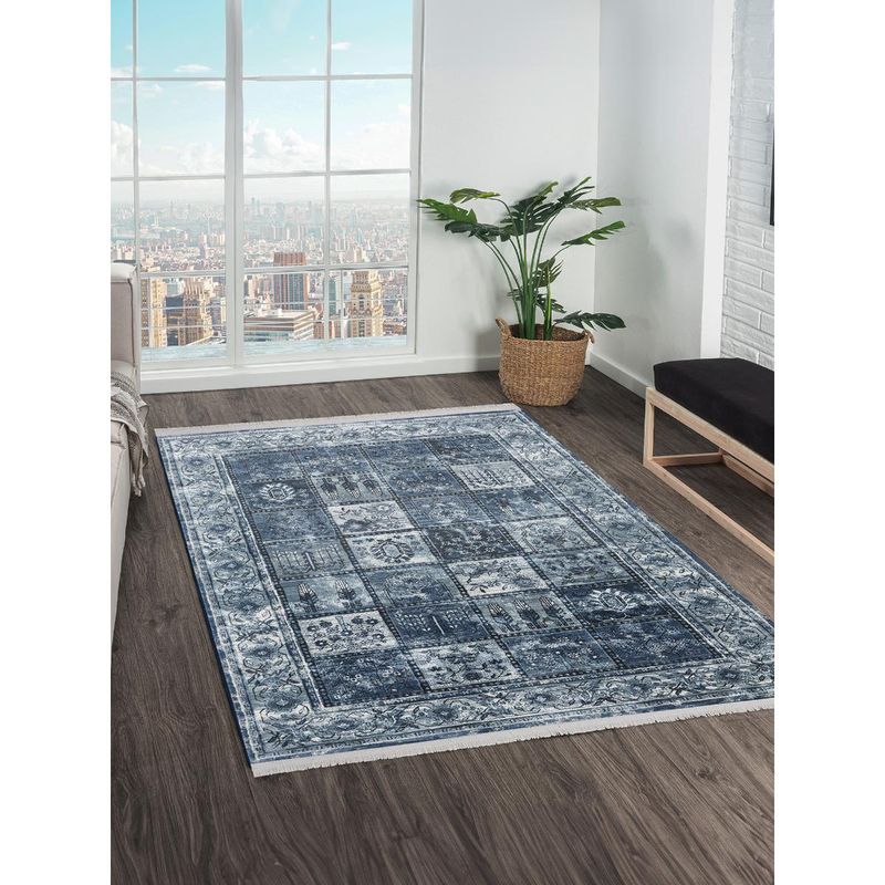 OBSESSIONS Blue Solid Machine Made Rectangular Carpet (3x5 feet)
