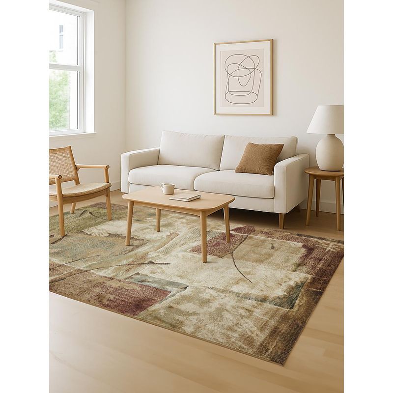 OBSESSIONS Beige and Rust Solid Machine Made Rectangular Carpet (3x5 feet)