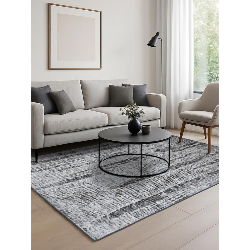 OBSESSIONS Grey and Cream Solid Machine Made Rectangular Carpet (3x5 feet)