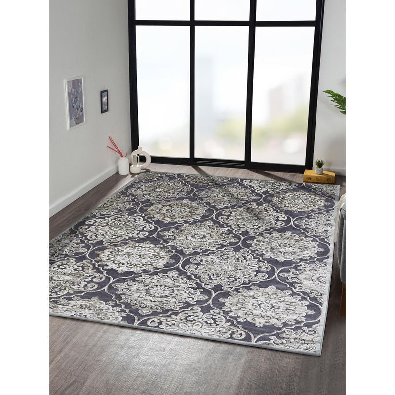 OBSESSIONS Grey and Cream Solid Machine Made Rectangular Carpet (3x5 feet)
