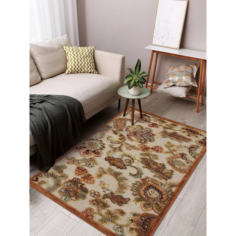 OBSESSIONS Cream and Brown Solid Machine Made Rectangular Carpet (3x5 feet)