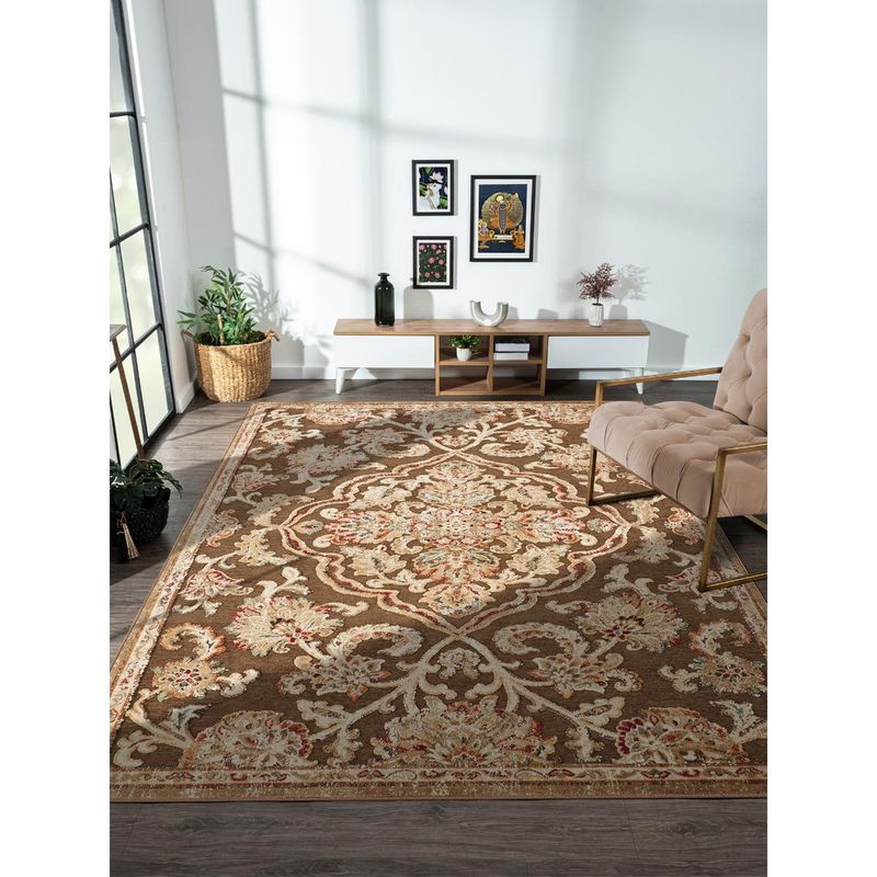 OBSESSIONS Brown and Beige Solid Machine Made Rectangular Carpet (3x5 feet)