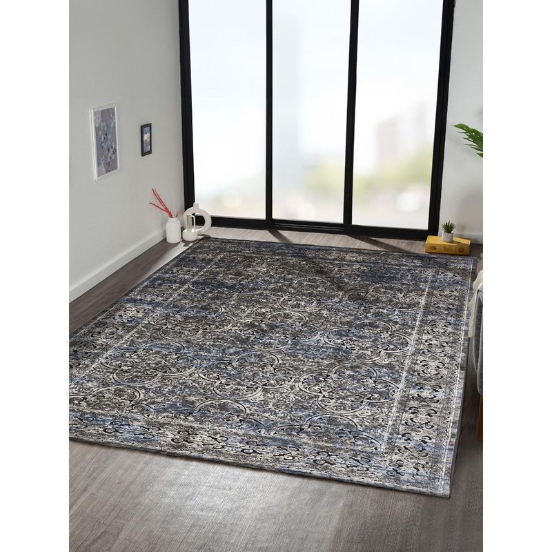 OBSESSIONS Blue and Beige Solid Machine Made Rectangular Carpet (3x5 feet)