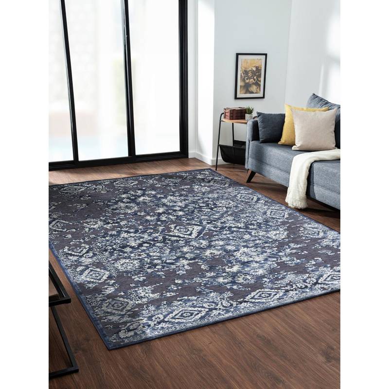 OBSESSIONS Blue and Grey Solid Machine Made Rectangular Carpet (3x5 feet)