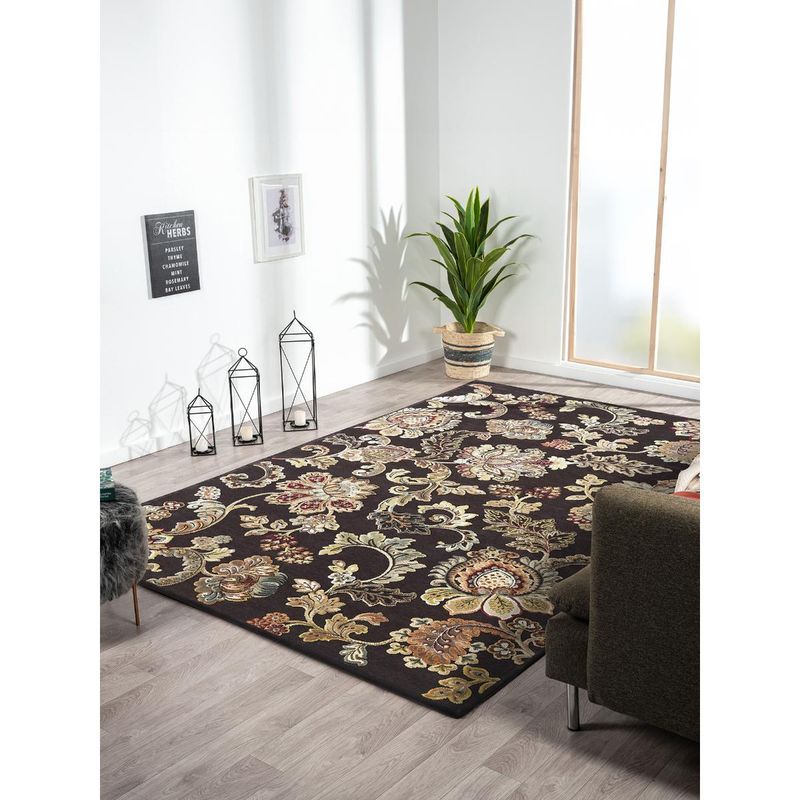 OBSESSIONS D.Brown Solid Machine Made Rectangular Carpet (5x7 feet)