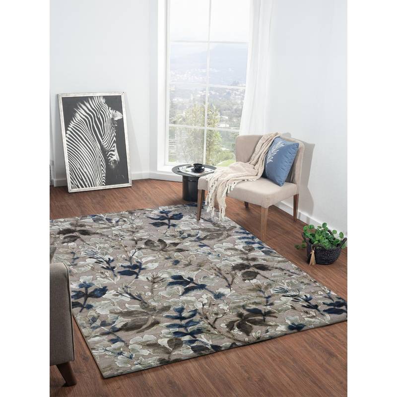 OBSESSIONS L.Brown and Blue Solid Machine Made Rectangular Carpet (3x5 feet)