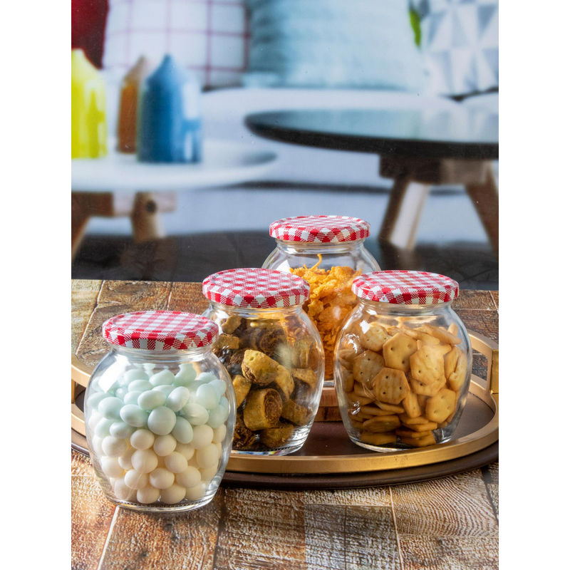 Goodhomes Glass Storage Big Jar With Red Checkered Lid (Set of 6) Buy Goodhomes Glass Storage