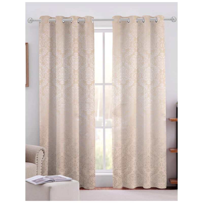 Sivya by Home Cream Cotton Jacquard Grommet Window Curtains (Pack of 2) (5 feet)