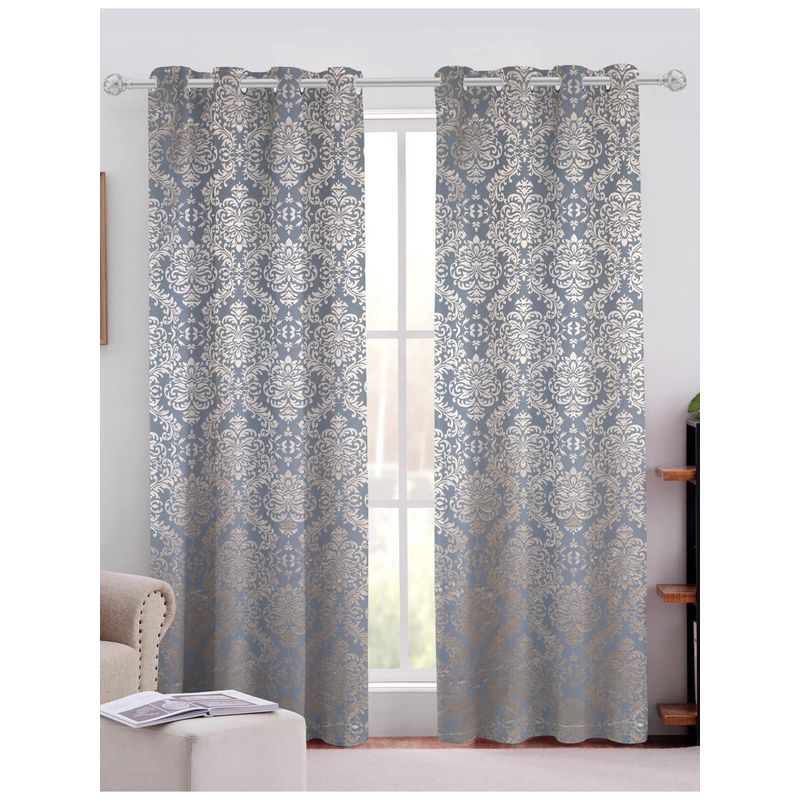 Sivya by Home Blue Cotton Jacquard Grommet Window Curtains (Pack of 2) (5 feet)