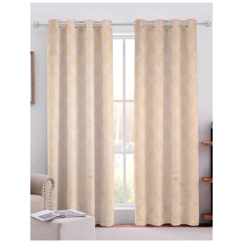 Sivya by Home Beige Cotton Jacquard Grommet Window Curtains (Pack of 2) (5 feet)