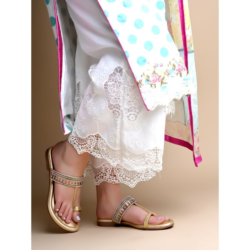 Shoetopia Chic Comfort Golden Kolhapuri Flats for Women (EURO 37)