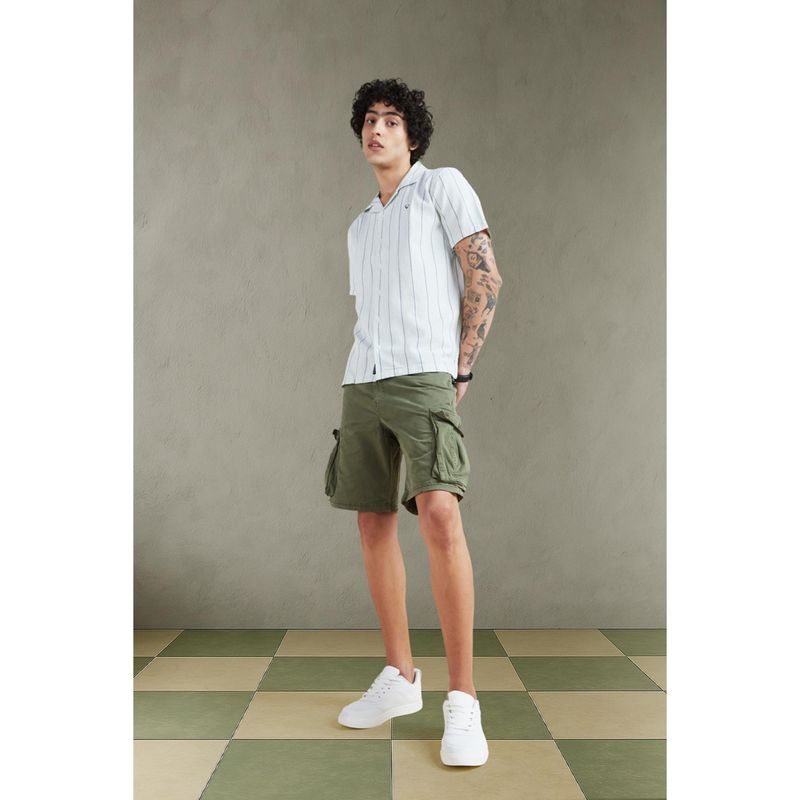 Allen Solly Men Olive Cotton Blend Solid Shorts (34)