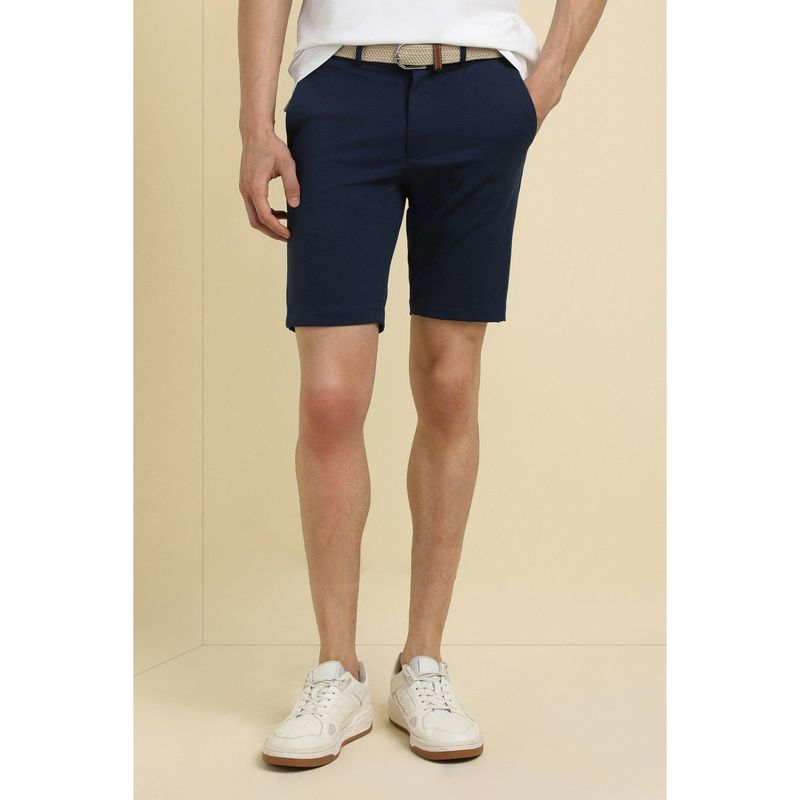 Allen Solly Men Navy Blue Cotton Blend Solid Shorts (32)