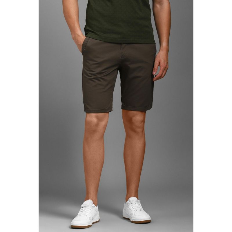 Louis Philippe Men Brown Cotton Blend Solid Shorts (34)