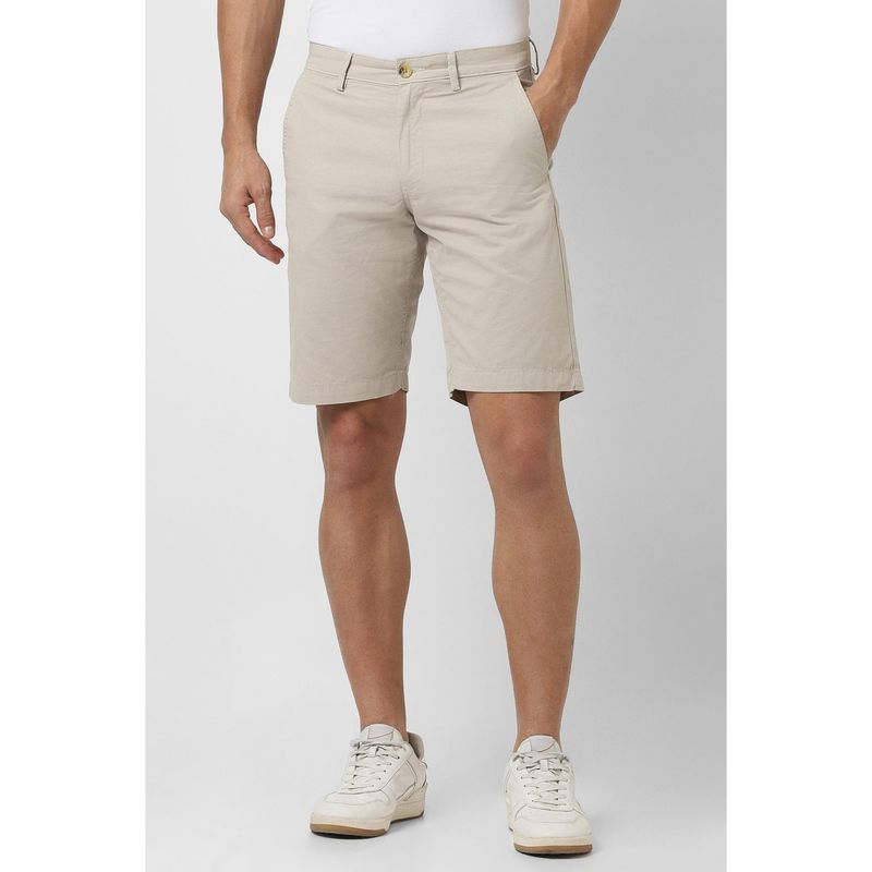 Van Heusen Men Beige Cotton Blend Solid Shorts (32)