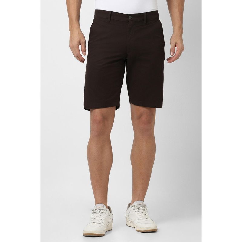 Van Heusen Men Brown Cotton Blend Solid Shorts (32)