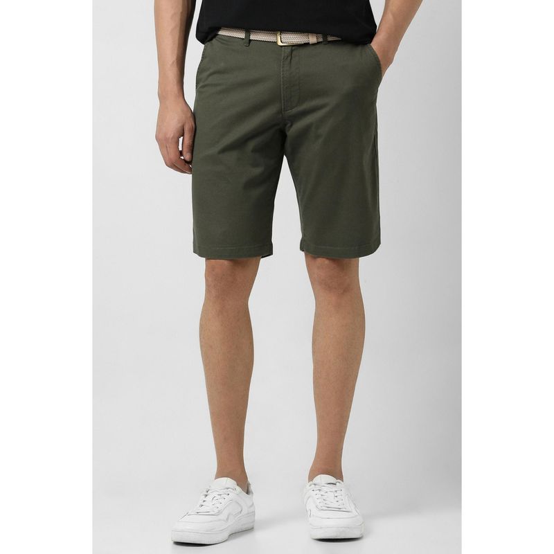Van Heusen Men Green Cotton Blend Solid Shorts (30)