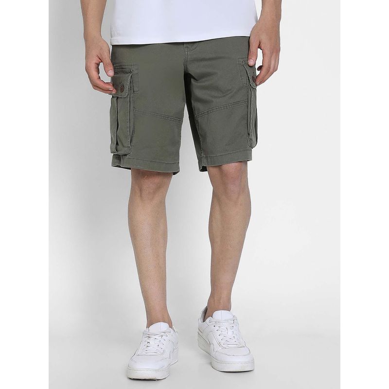 American Eagle Men Olive Cotton Blend Solid Shorts (28)