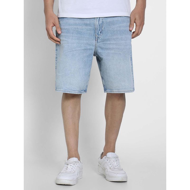 American Eagle Men Blue Cotton Blend Solid Shorts (30)