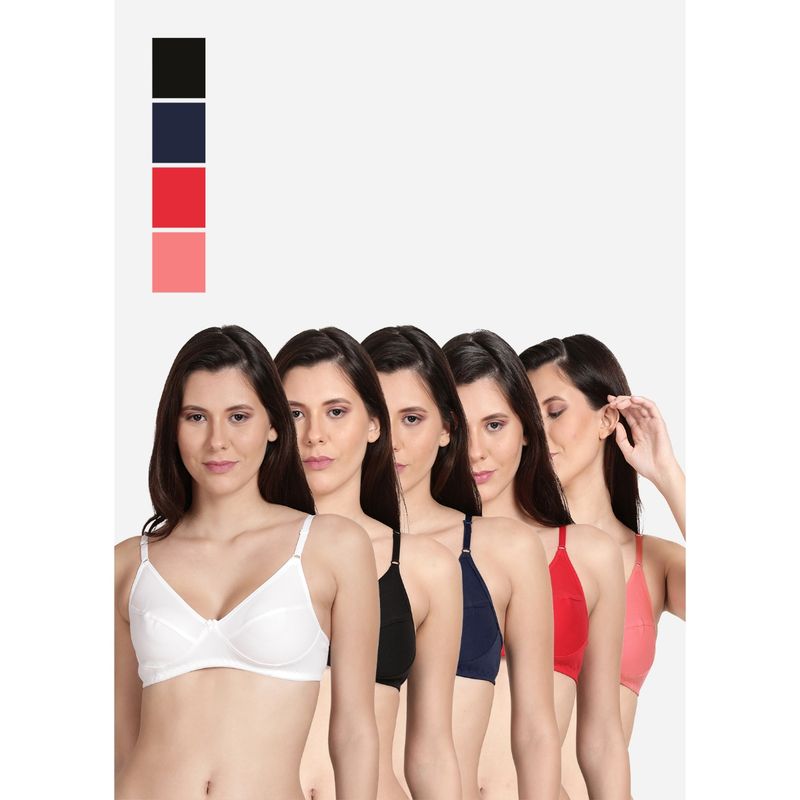 Shyaway Shyle Non Padded Seamed Everyday Bra Multicolor (Pack of 5) (32B)
