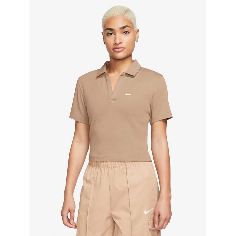 Nike Beige Sportswear Nsw Essntl Crp Women Polo T-Shirt (XS)