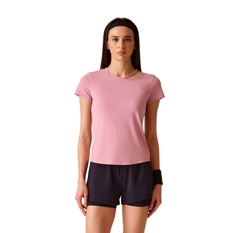 STRCH Women Pink Nylon Play Core Gym T-Shirt (L)