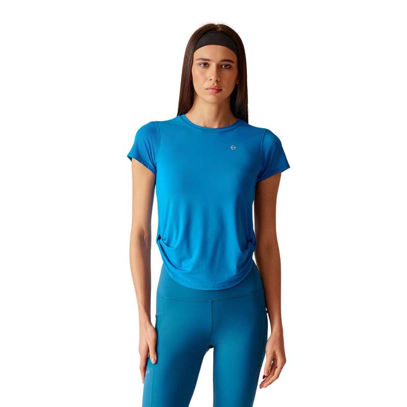 STRCH Women Blue Nylon Core Active Performance T-Shirt (L)