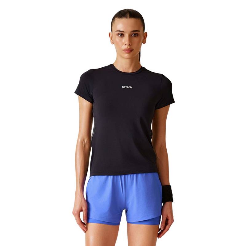 STRCH Women Black Nylon Motion Training Relaxed T-Shirt (M)