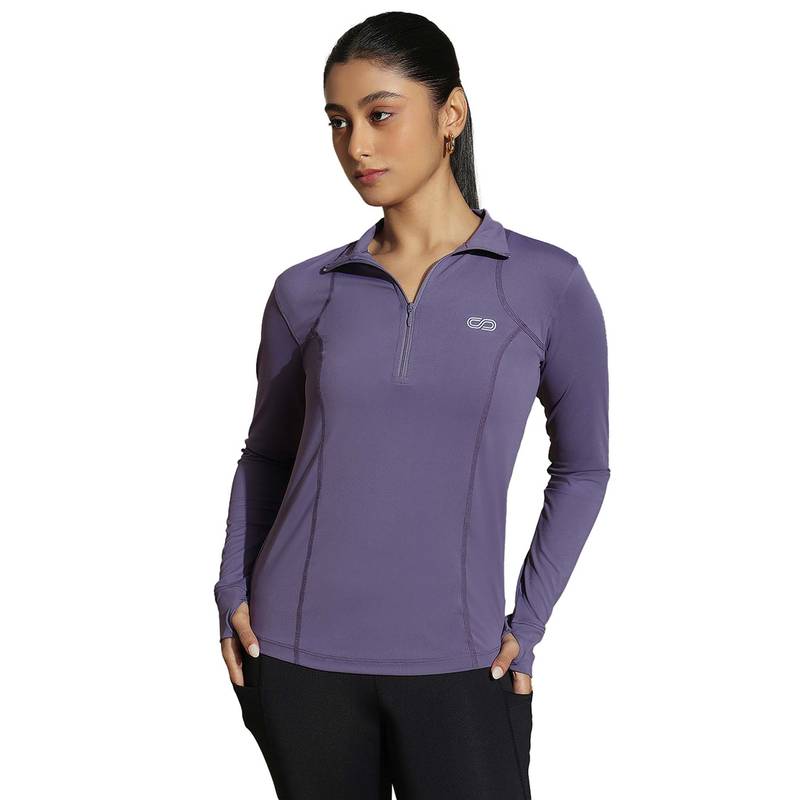 Silvertraq Women Purple Traq Fit Raglan Regular High Neck T-Shirt (XS)