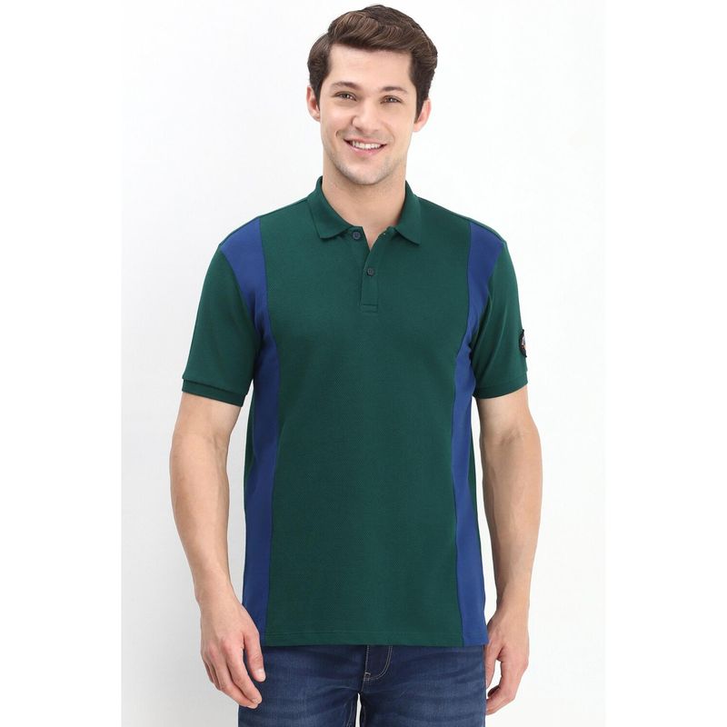 Allen Solly Men Green Cotton Colorblock Collar Neck Polo T-Shirt (S)